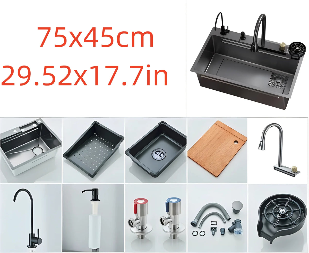 Luxury Honeycomb Nano 304 Stainless Steel Kitchen Sink – 3-Mode Pull-Out Faucet Workstation