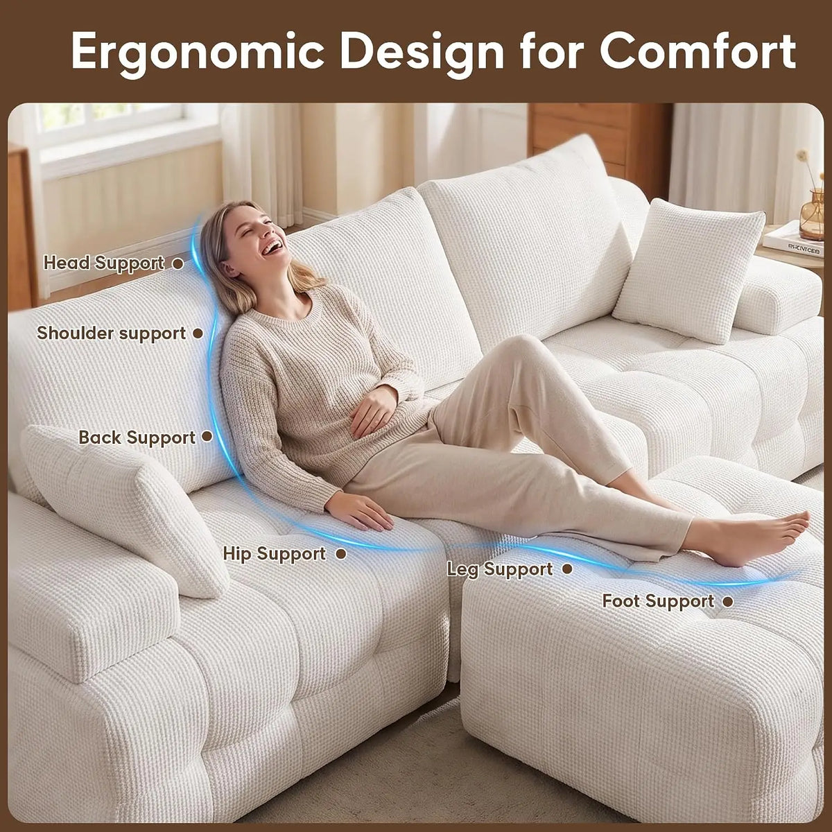 Modular Cloud Sectional Sofa — Seats 4, Washable Chenille Covers