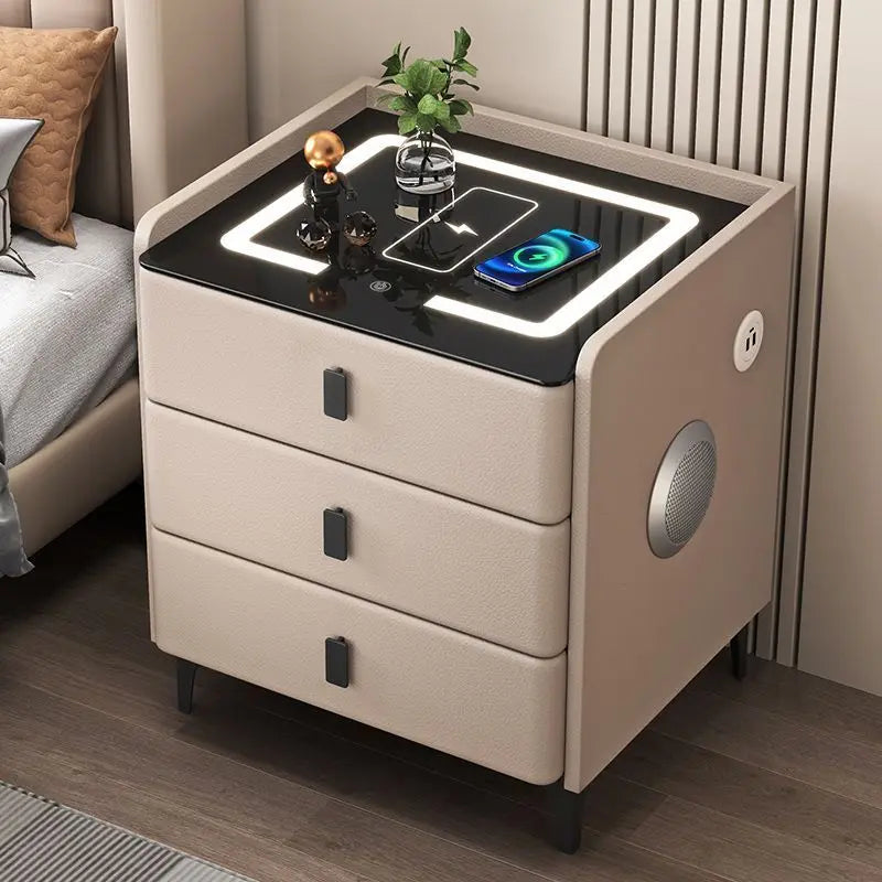 Smart Nightstand with Wireless Charger, LED Light & Safe Lock