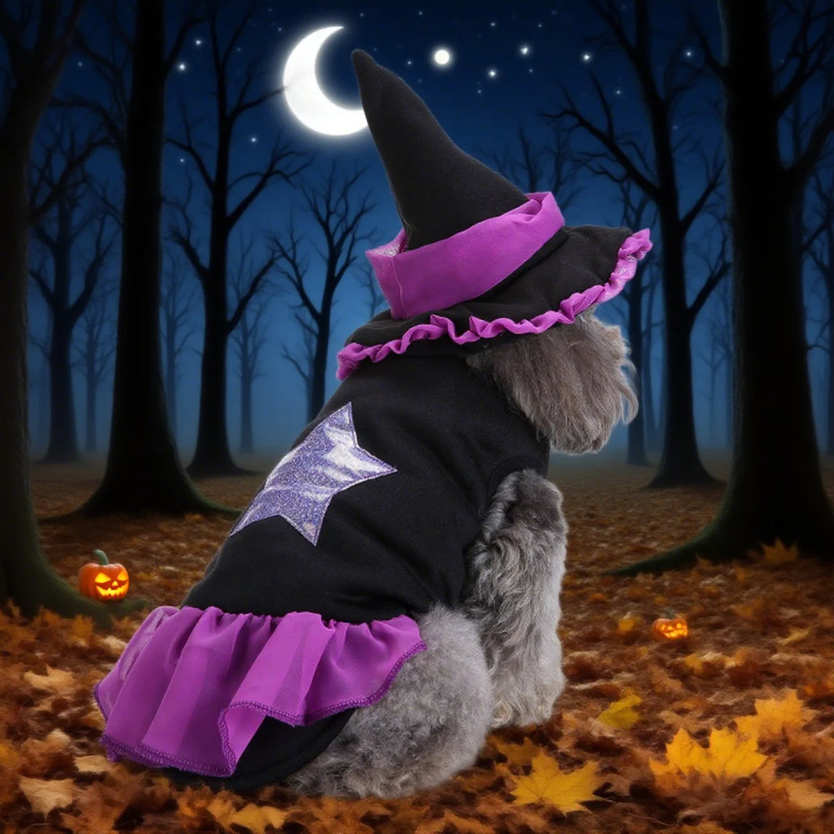 Starry Witch Dress & Hat Halloween Costume for Dogs