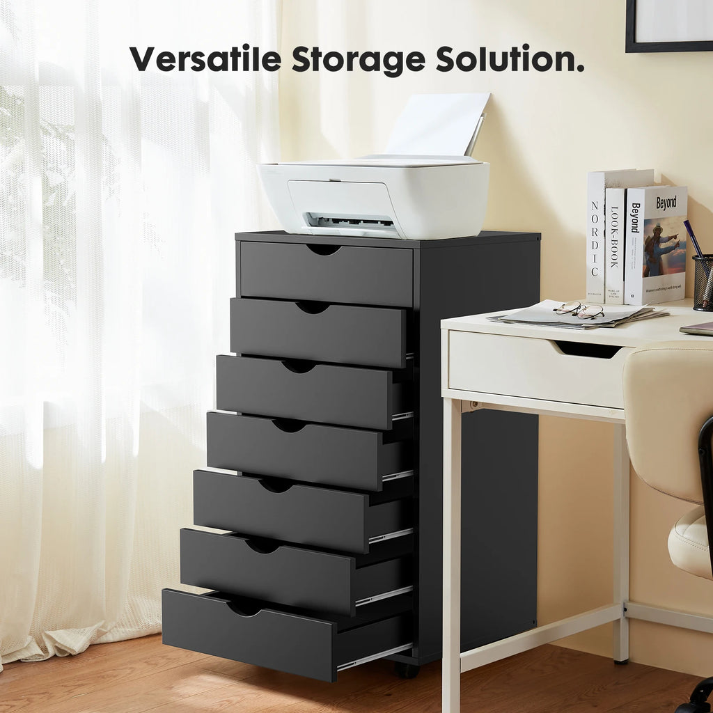 7-Drawer Storage Dresser on Wheels — Slim Wood Organizer Cabinet