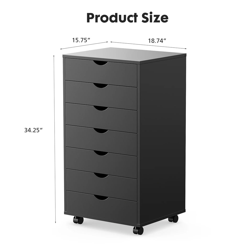 7-Drawer Storage Dresser on Wheels — Slim Wood Organizer Cabinet