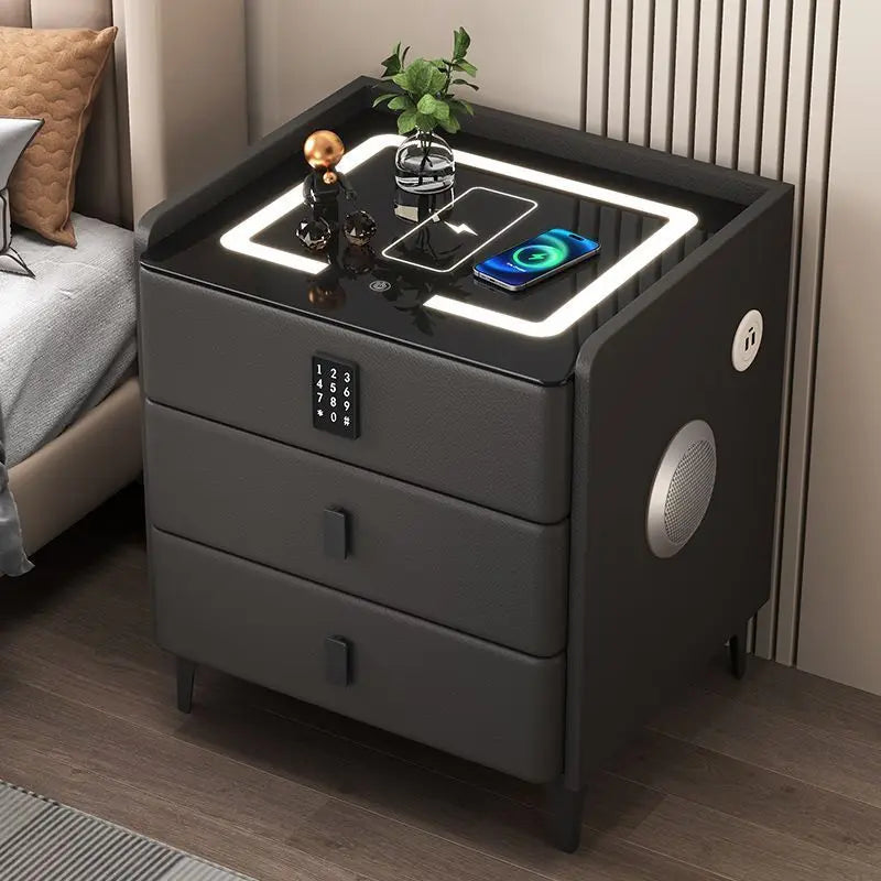 Smart Nightstand with Wireless Charger, LED Light & Safe Lock