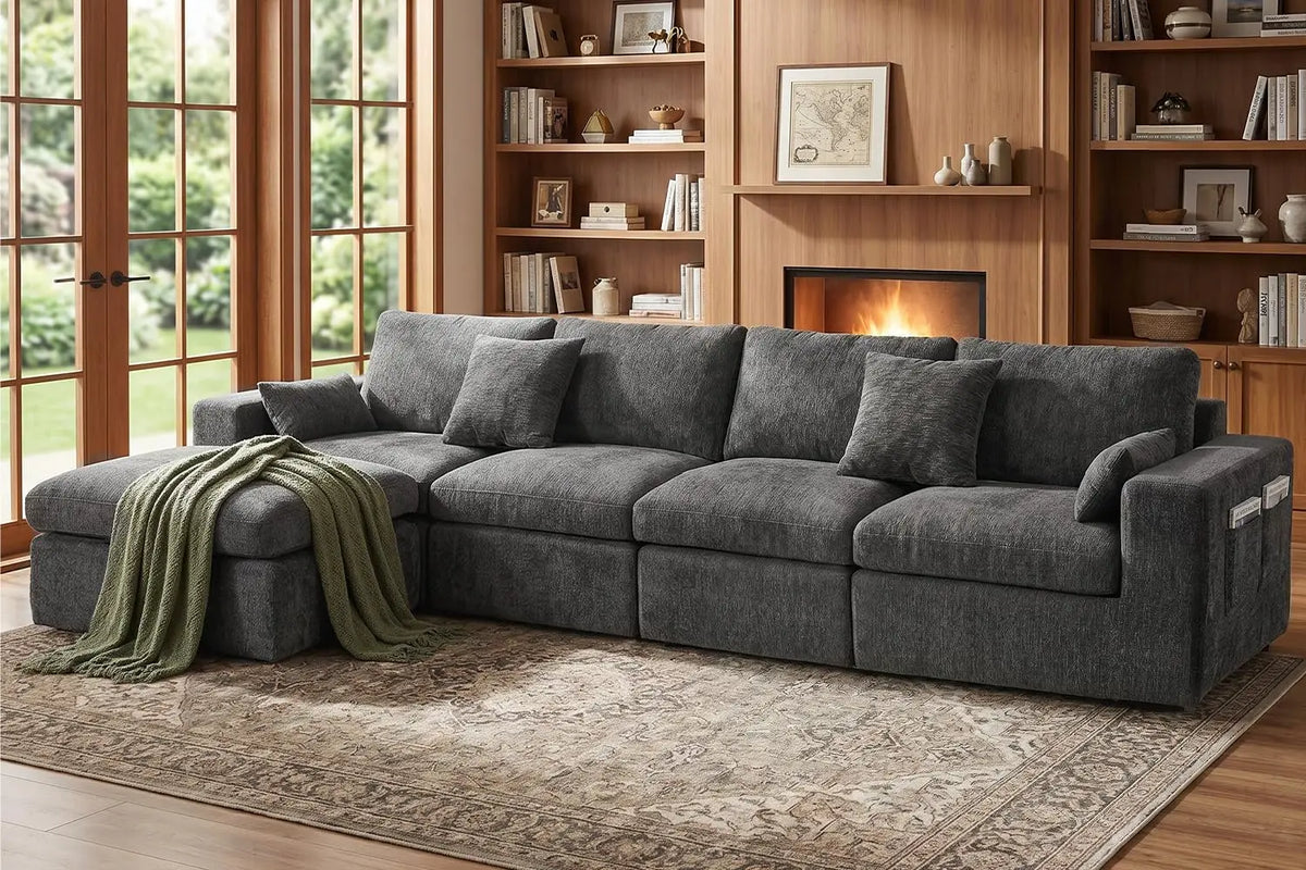 Ergonomic Cloud Sectional Sofa — 27" Deep Seats, Anti-Slip Modules