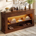 63" Walnut Console Table with 3 Drawers & LED Light