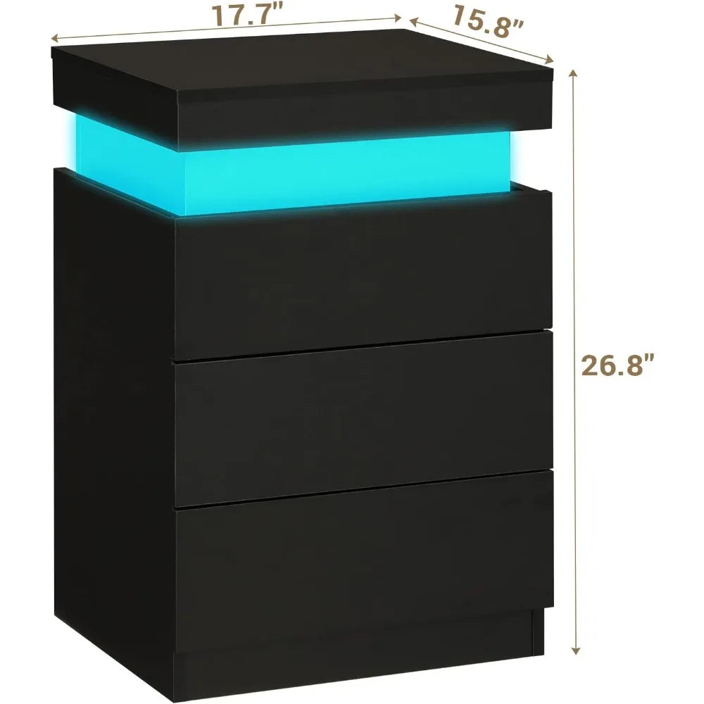 Smart Nightstand with Charging Station, LED Light & Storage