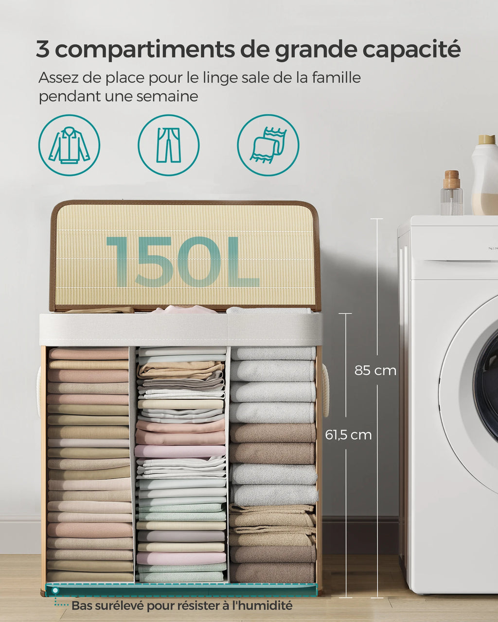 Bamboo Laundry Basket with Liner — Sturdy X-Frame Hamper