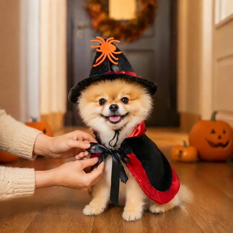 Witch Cape & Hat Halloween Costume for Pets