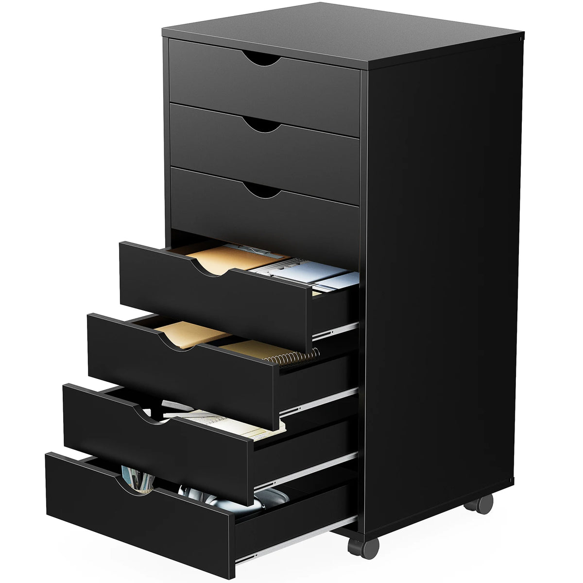 7-Drawer Storage Dresser on Wheels — Slim Wood Organizer Cabinet
