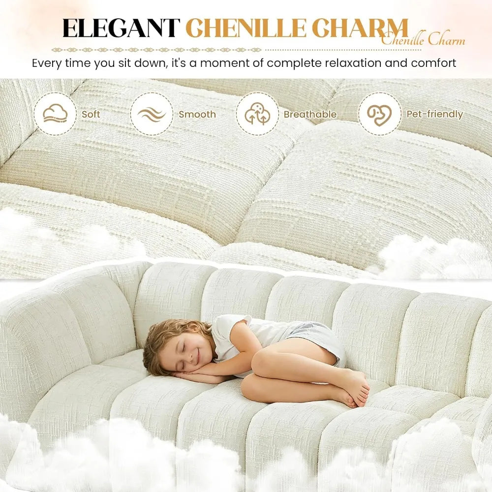 2-Piece L-Shaped Sectional Sofa Set — Deep Seat Cloud Chenille Couch