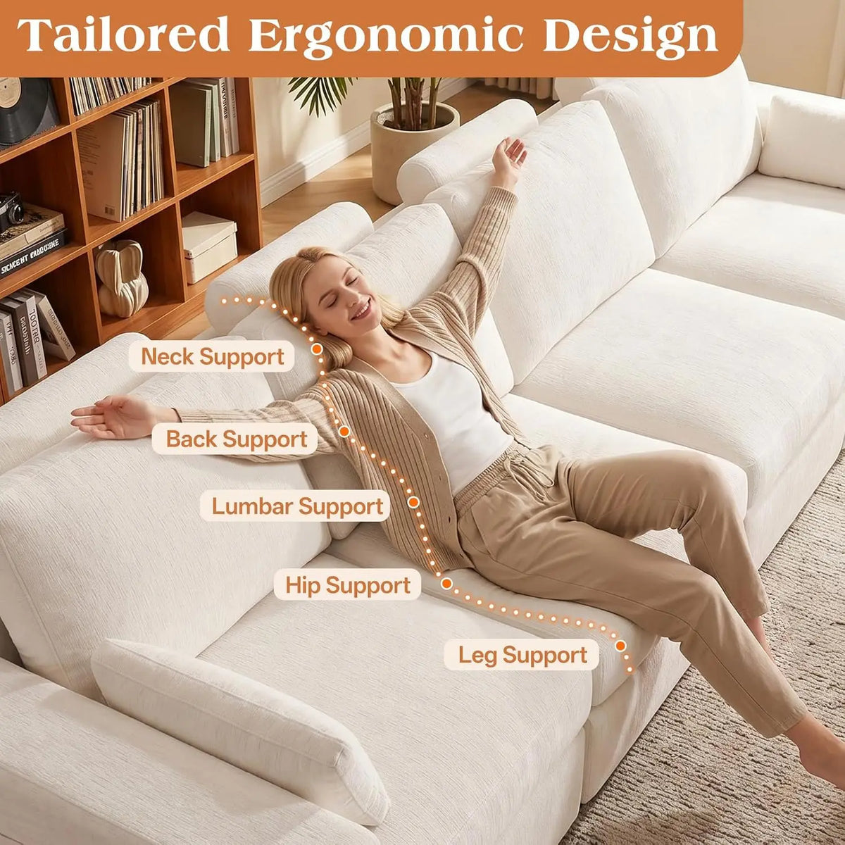 Ergonomic Cloud Sectional Sofa — 27" Deep Seats, Anti-Slip Modules