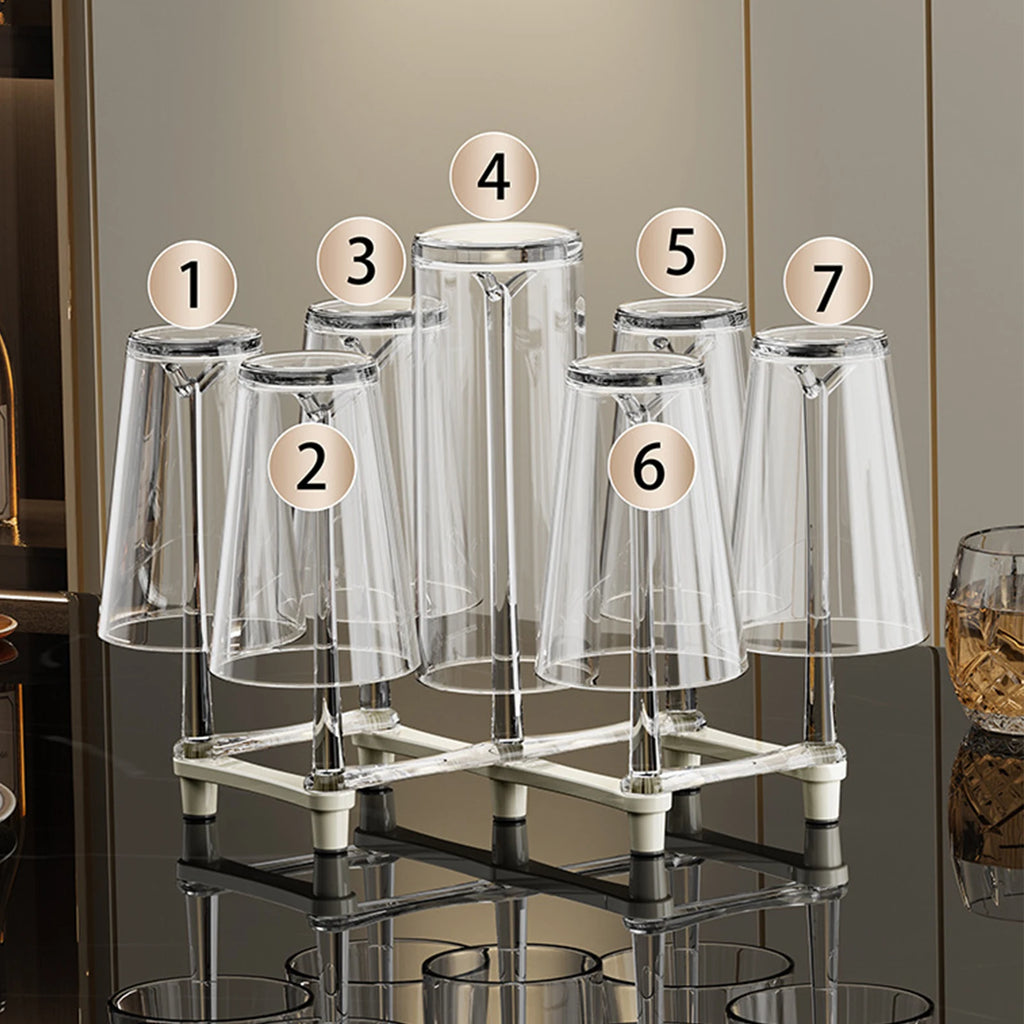 Adjustable 7-Cup Drying Rack – Retractable Space-Saving Mug & Bottle Organizer