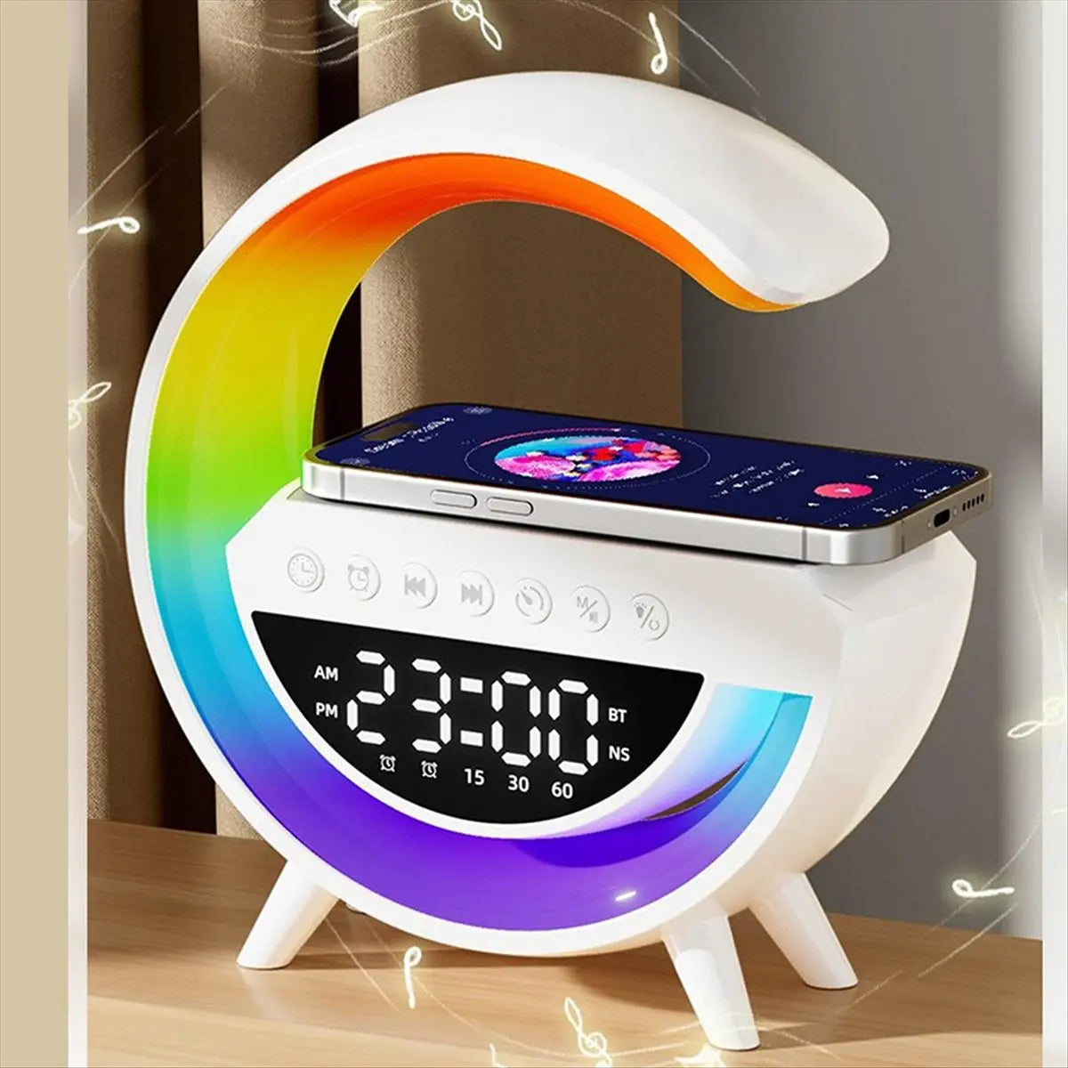 Smart Alarm Clock with Wireless Charger, Speaker & Night Light