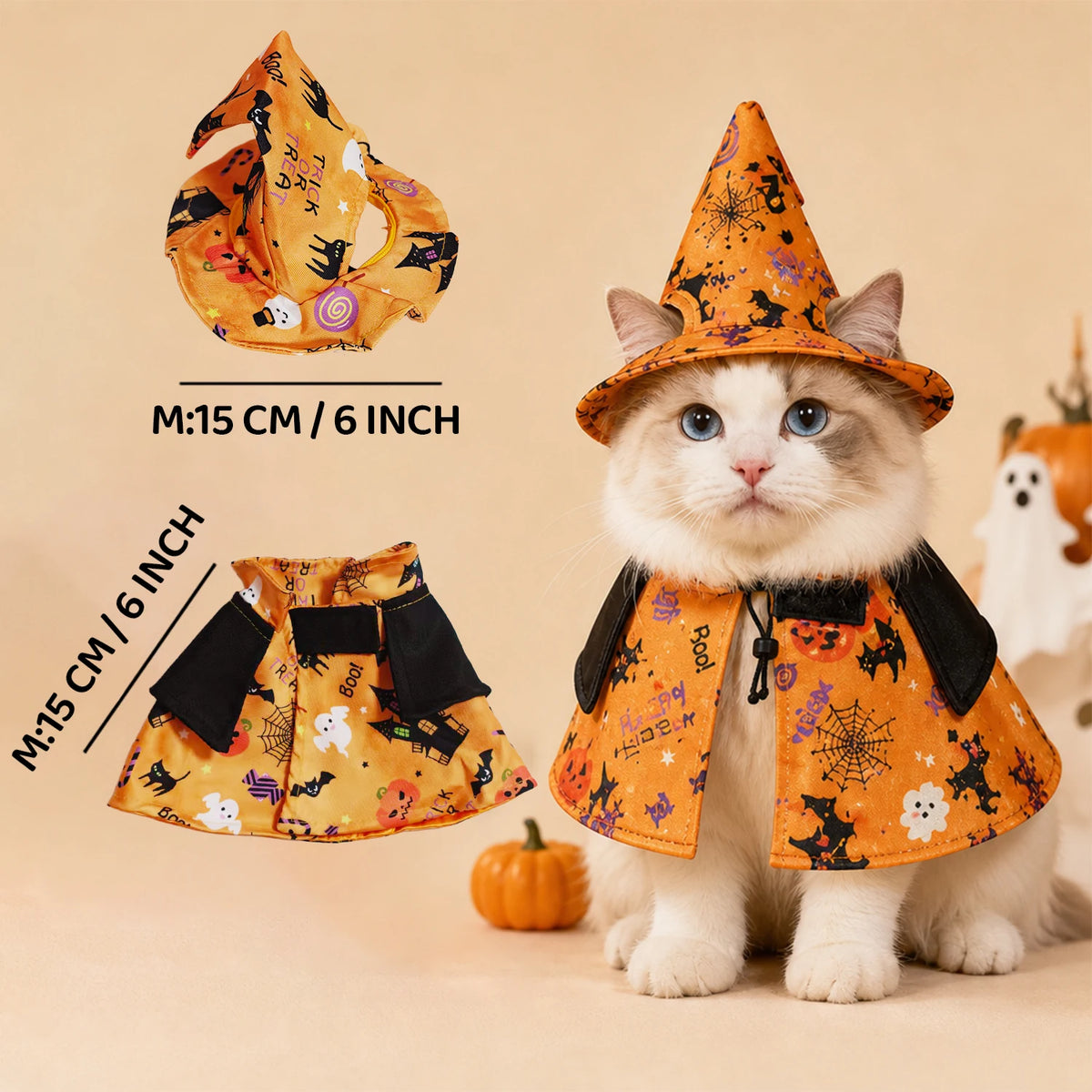 Witch Hat & Printed Halloween Costume for Pets