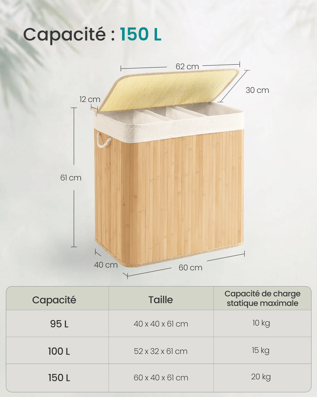 Bamboo Laundry Basket with Liner — Sturdy X-Frame Hamper