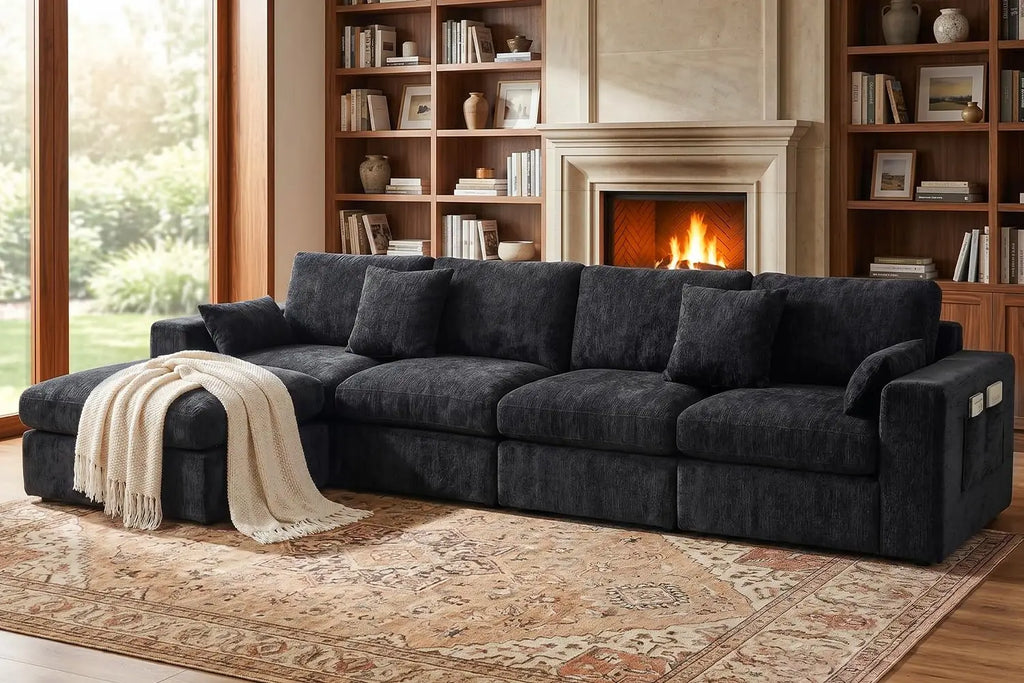 Ergonomic Cloud Sectional Sofa — 27" Deep Seats, Anti-Slip Modules