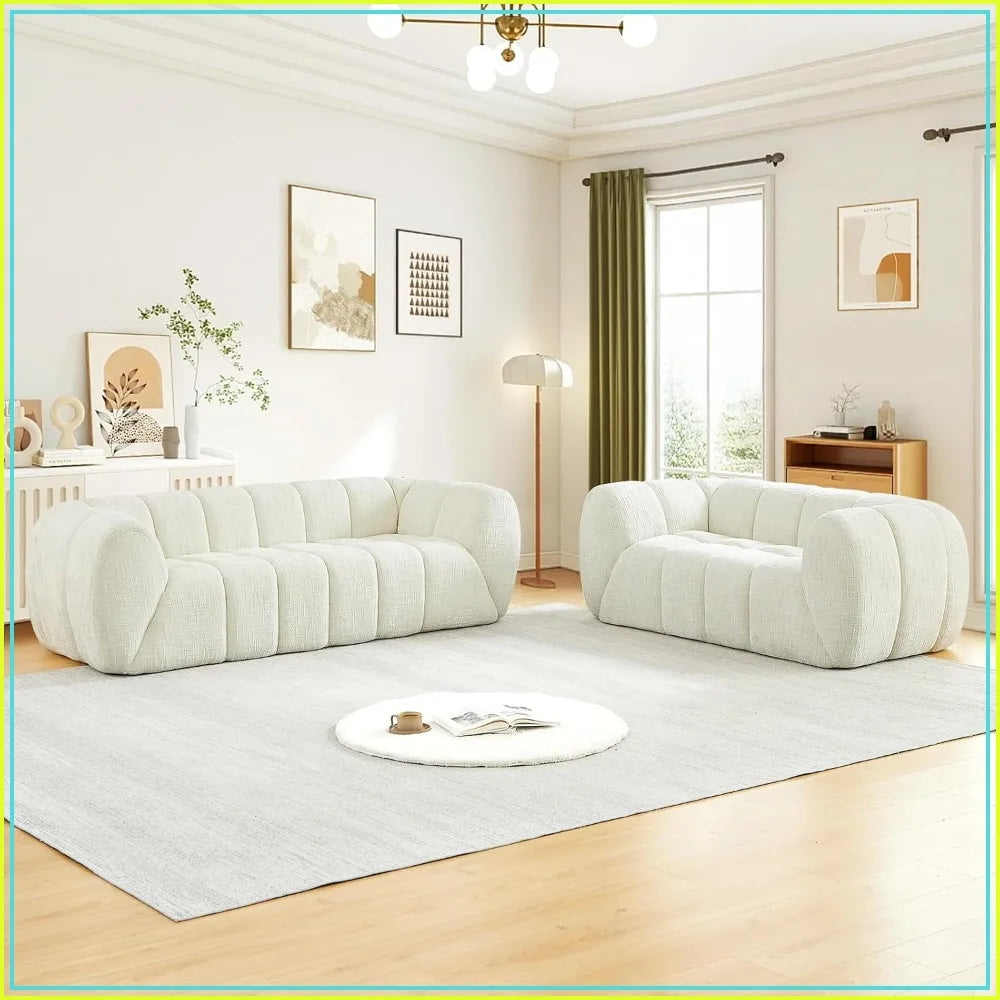 2-Piece L-Shaped Sectional Sofa Set — Deep Seat Cloud Chenille Couch