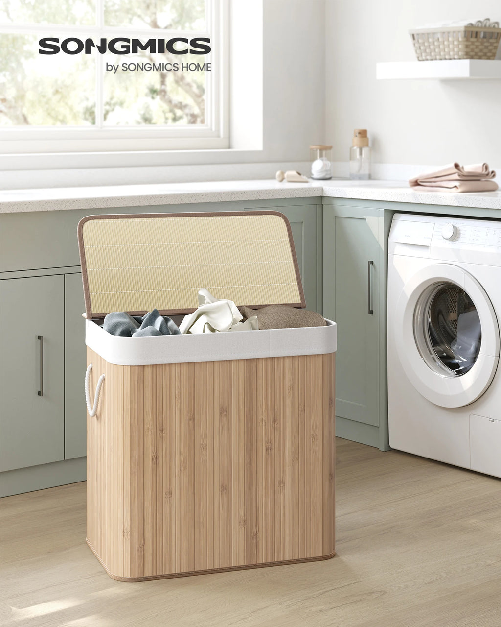 Bamboo Laundry Basket with Liner — Sturdy X-Frame Hamper