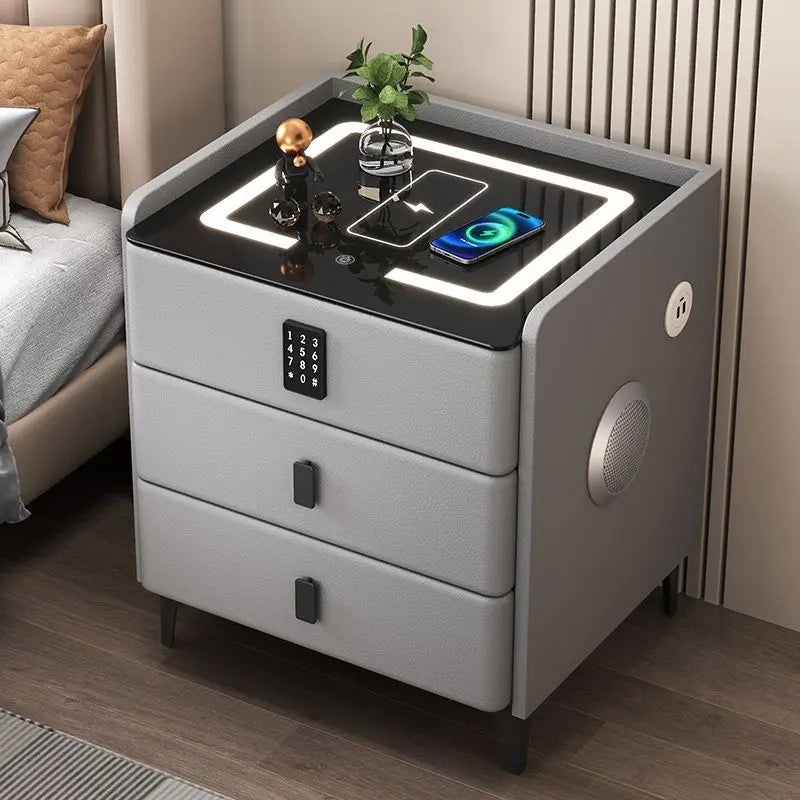 Smart Nightstand with Wireless Charger, LED Light & Safe Lock
