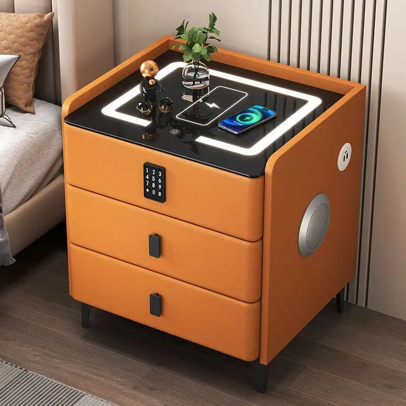 Smart Nightstand with Wireless Charger, LED Light & Safe Lock