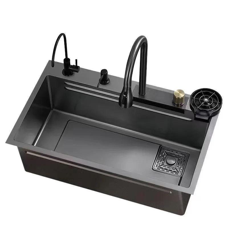 Luxury Honeycomb Nano 304 Stainless Steel Kitchen Sink – 3-Mode Pull-Out Faucet Workstation