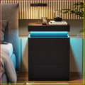 Smart Nightstand with Charging Station, LED Light & Storage
