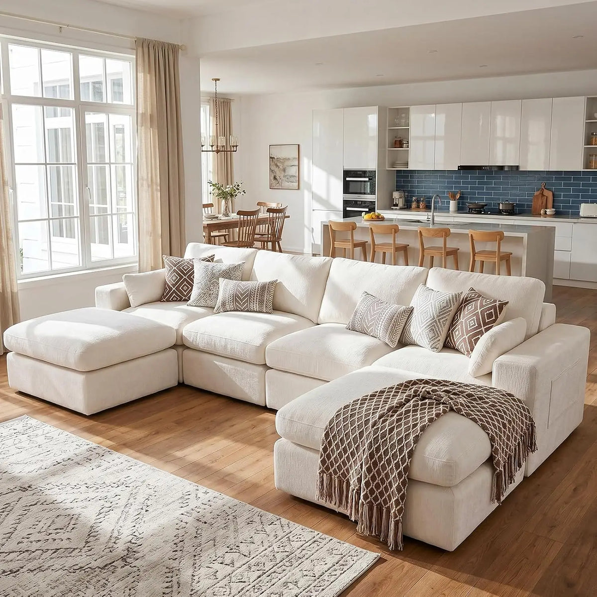 Ergonomic Cloud Sectional Sofa — 27" Deep Seats, Anti-Slip Modules
