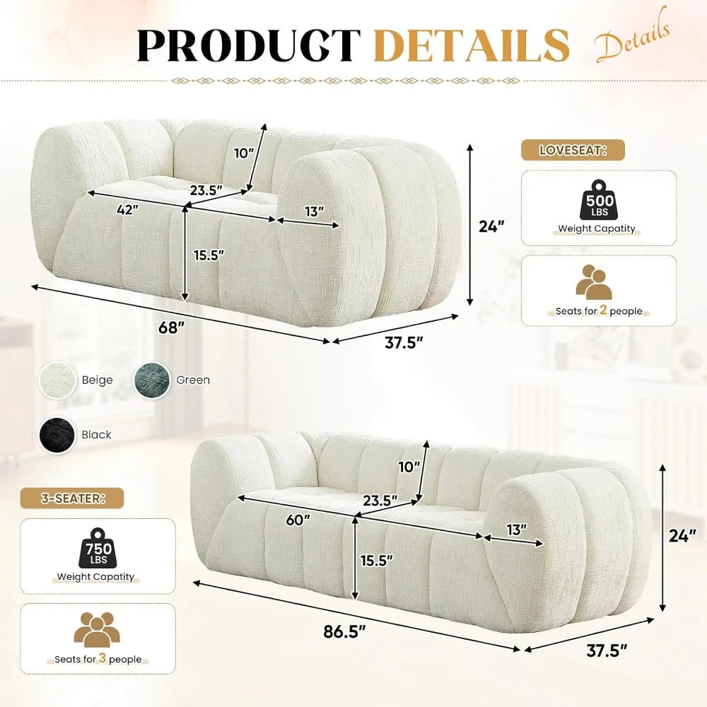 2-Piece L-Shaped Sectional Sofa Set — Deep Seat Cloud Chenille Couch