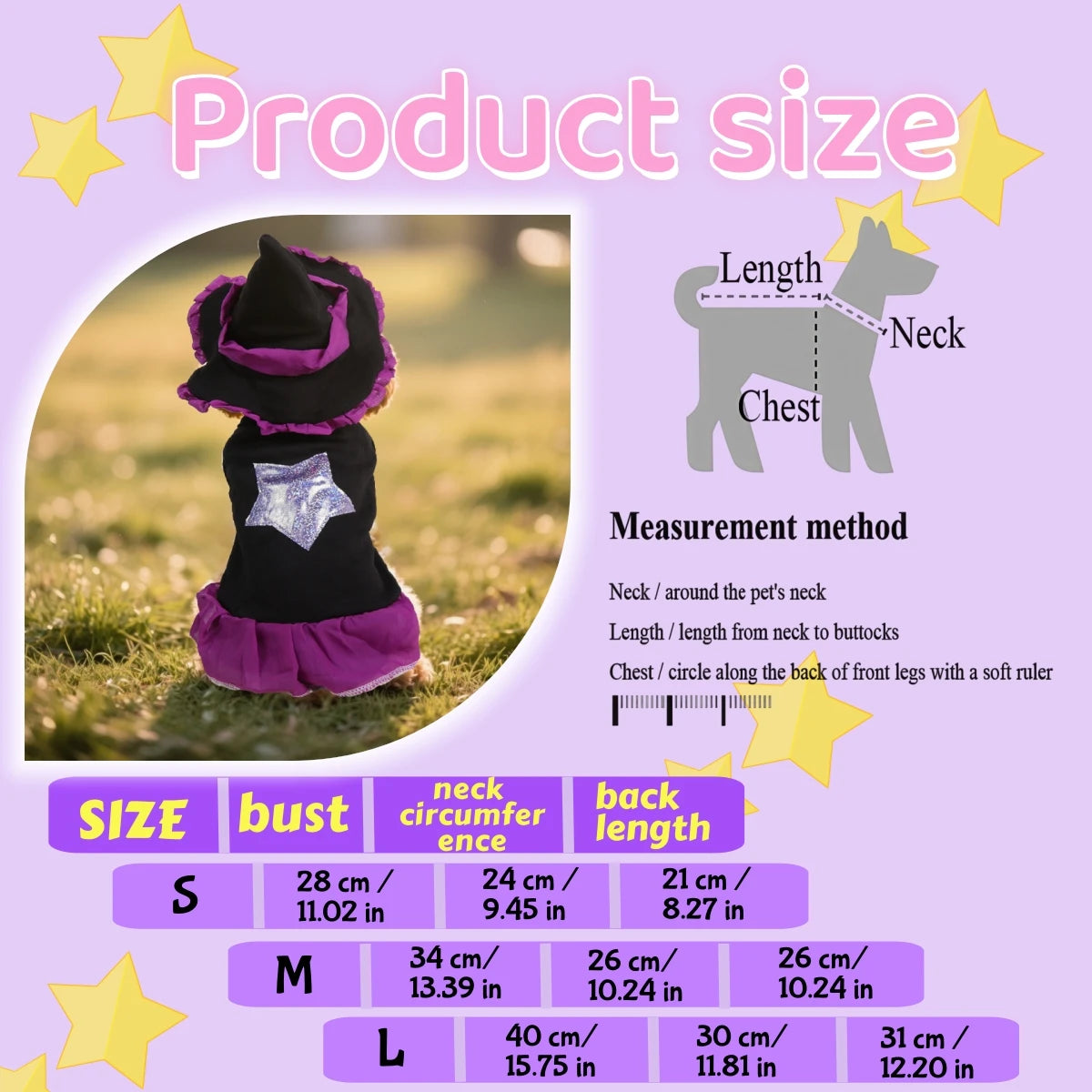 Starry Witch Dress & Hat Halloween Costume for Dogs