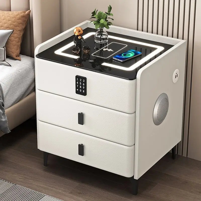 Smart Nightstand with Wireless Charger, LED Light & Safe Lock