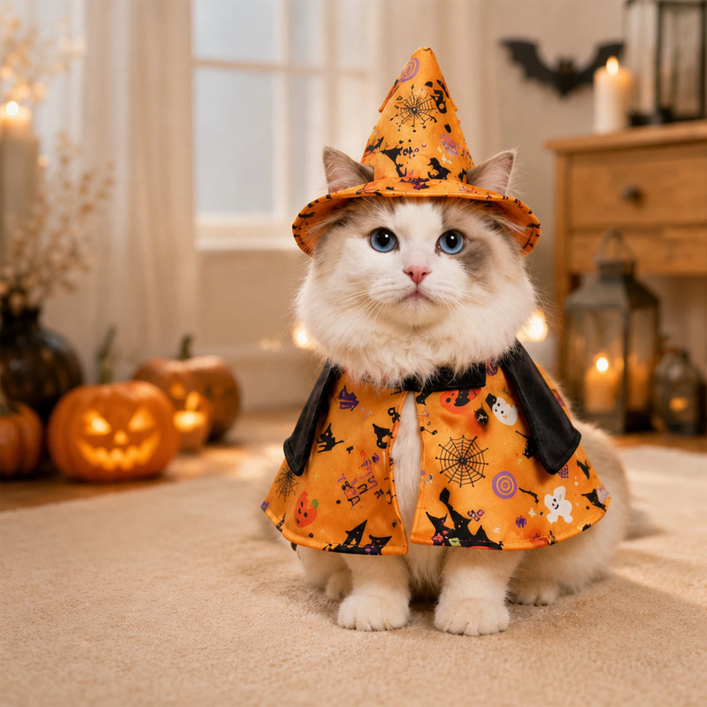 Witch Hat & Printed Halloween Costume for Pets