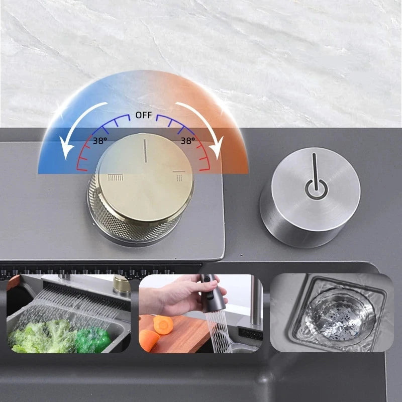 Luxury Honeycomb Nano 304 Stainless Steel Kitchen Sink – 3-Mode Pull-Out Faucet Workstation