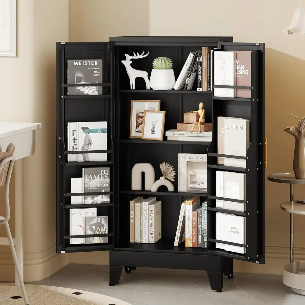 48" Black Steel Pantry Cabinet with Adjustable Shelves