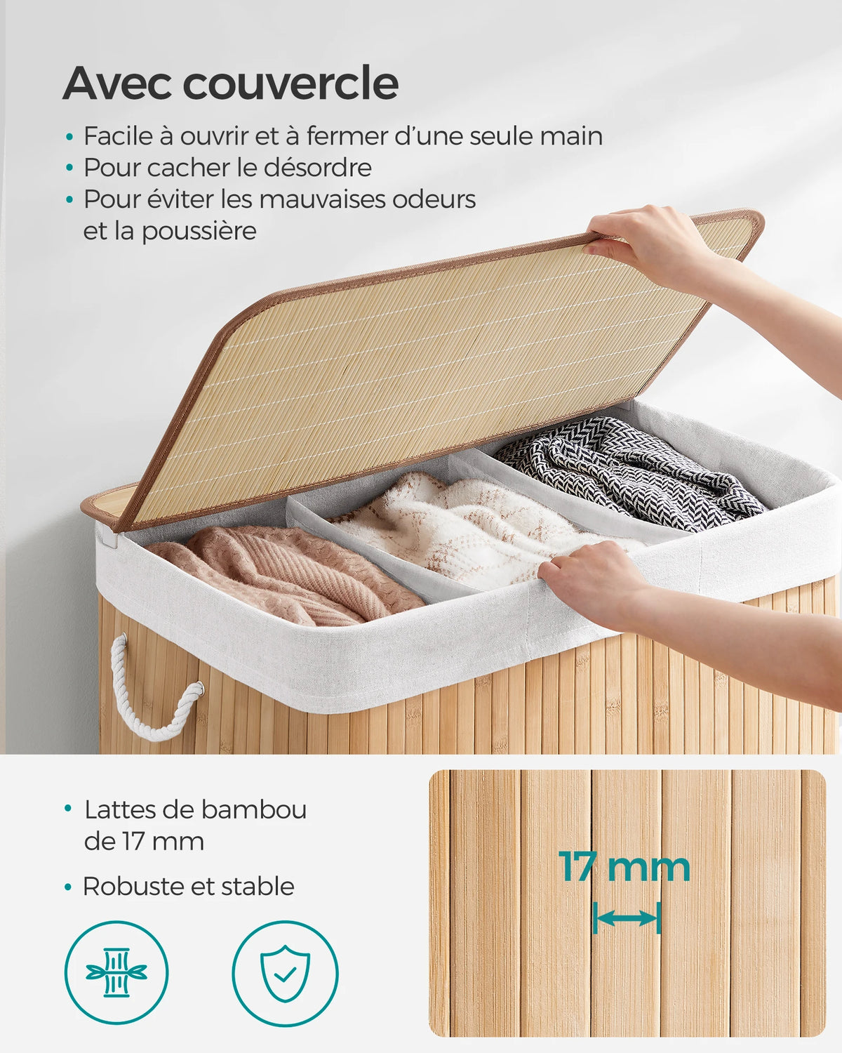 Bamboo Laundry Basket with Liner — Sturdy X-Frame Hamper