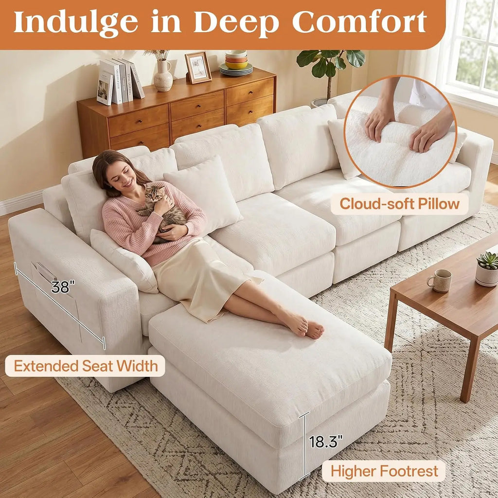 Ergonomic Cloud Sectional Sofa — 27" Deep Seats, Anti-Slip Modules