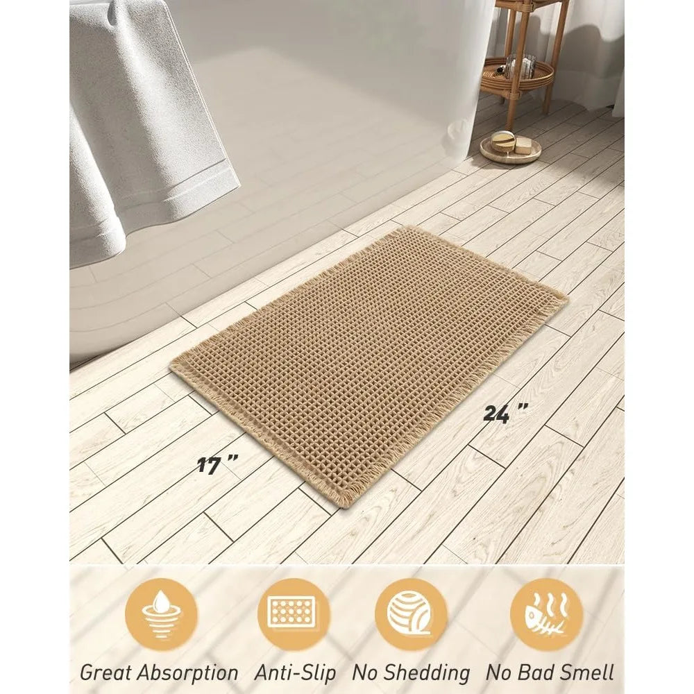 Waffle Bath Mat with Rubber Backing — Absorbent & Non-Slip