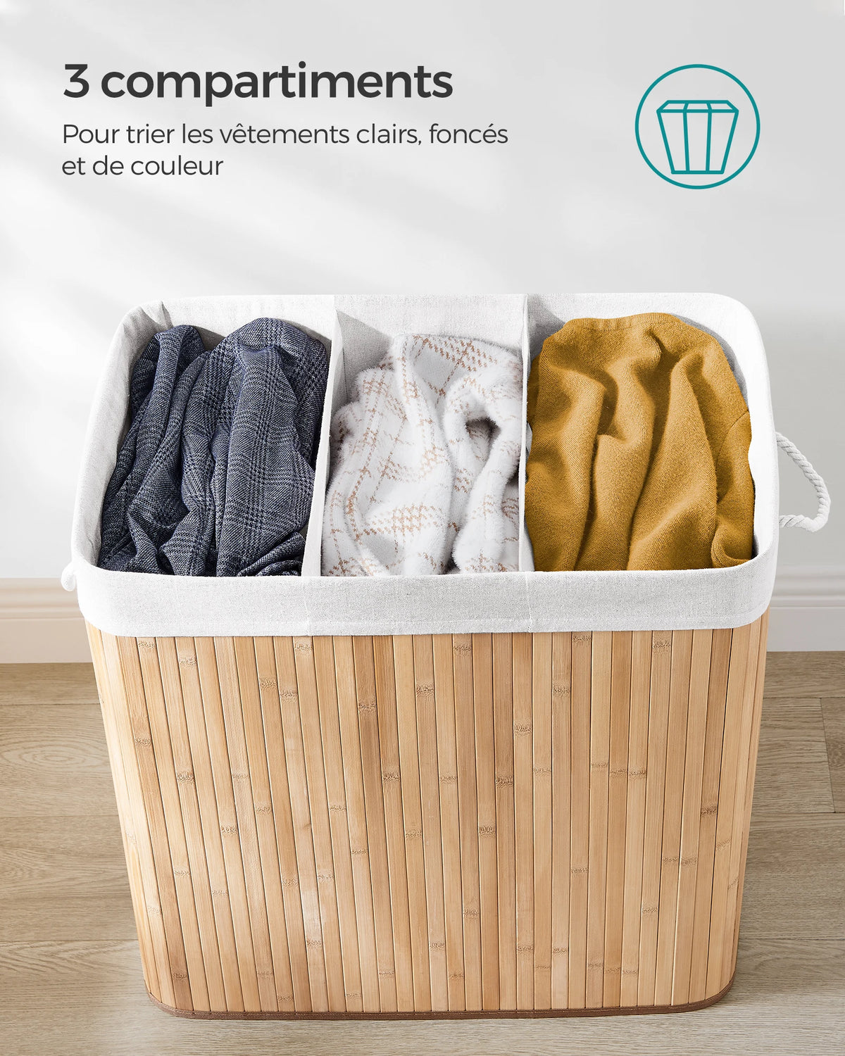 Bamboo Laundry Basket with Liner — Sturdy X-Frame Hamper