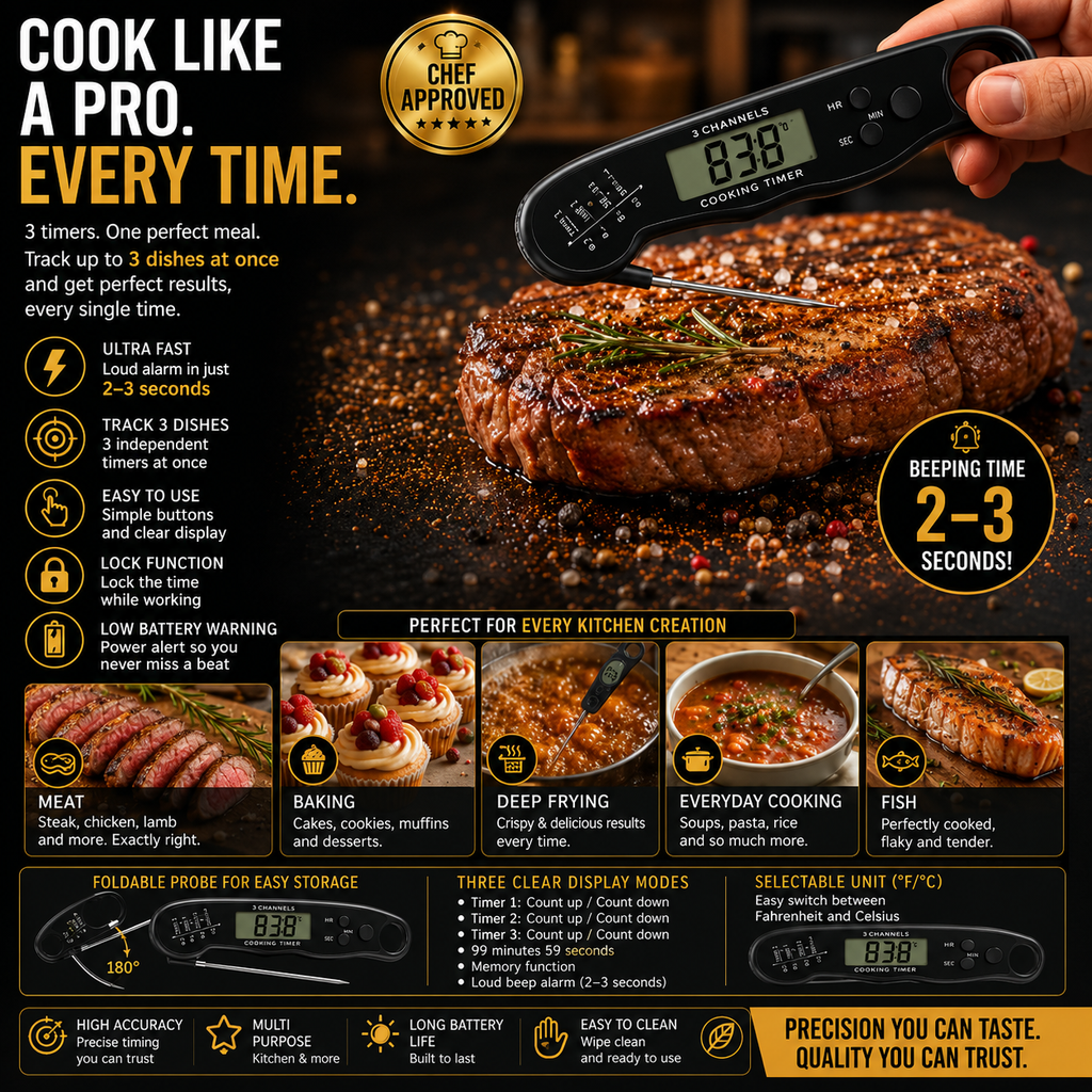 Digital Food Thermometer – Instant-Read with Backlit Display