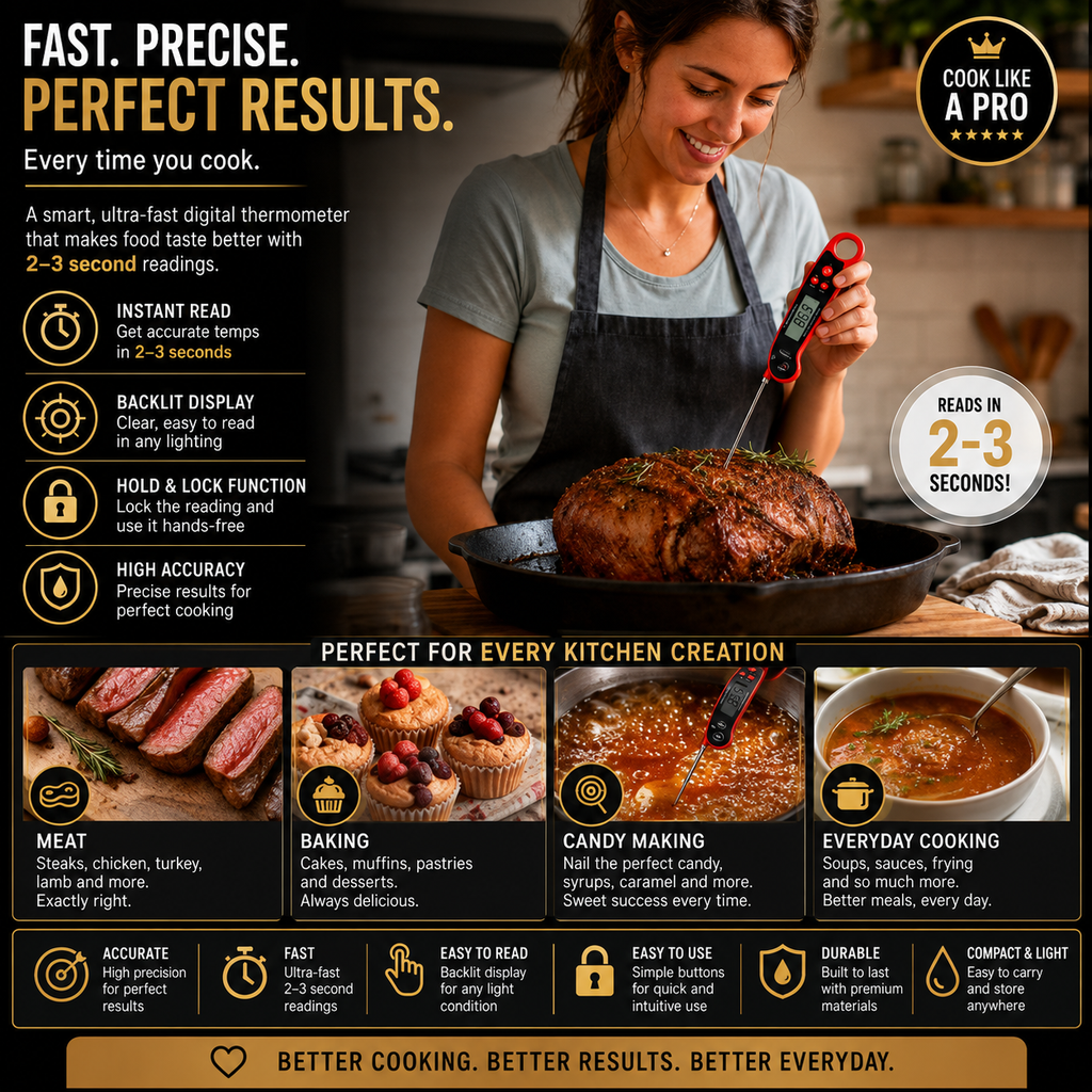 Digital Food Thermometer – Instant-Read with Backlit Display