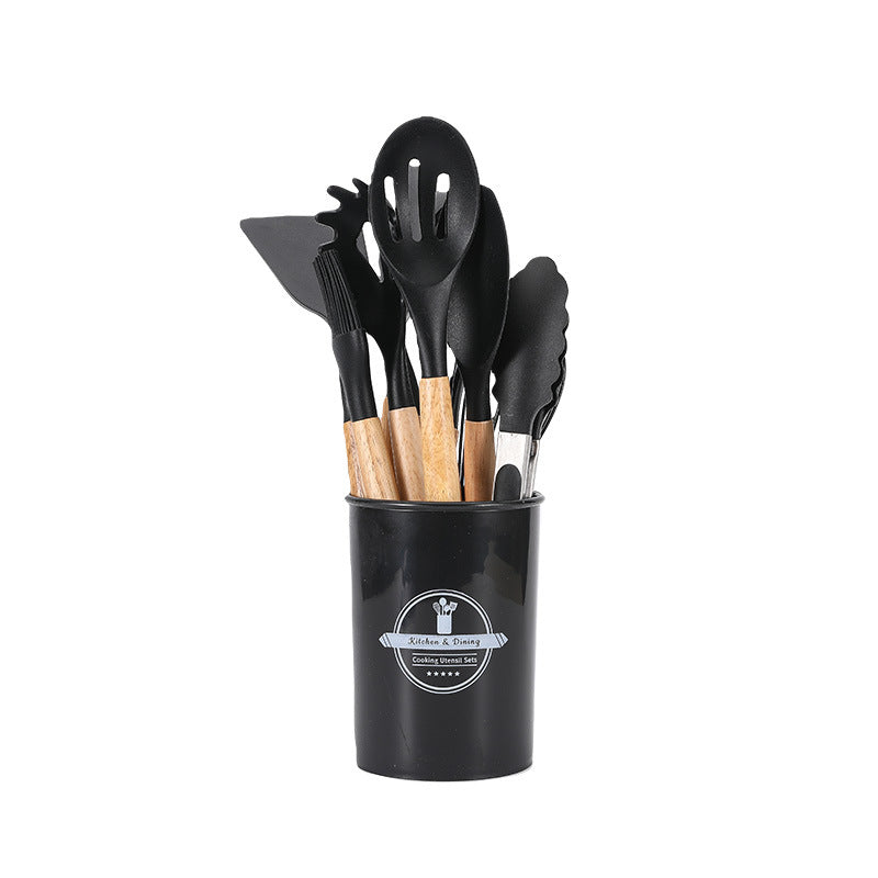 12-Piece Silicone Kitchen Utensil Set with Wooden Handles