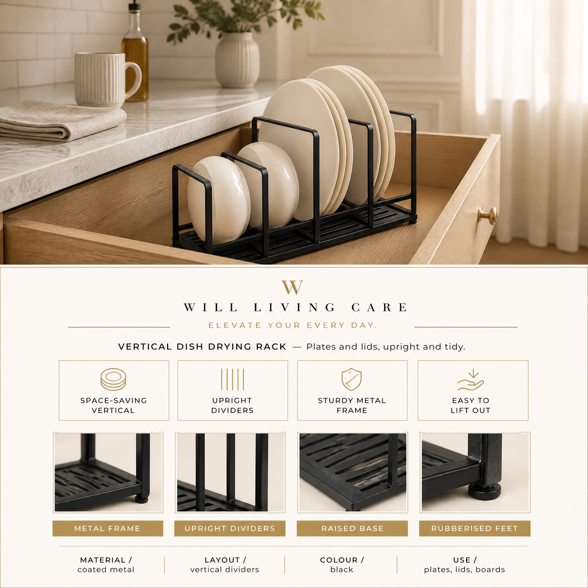 Vertical Dish Drying Rack – Space-Saving Met - board