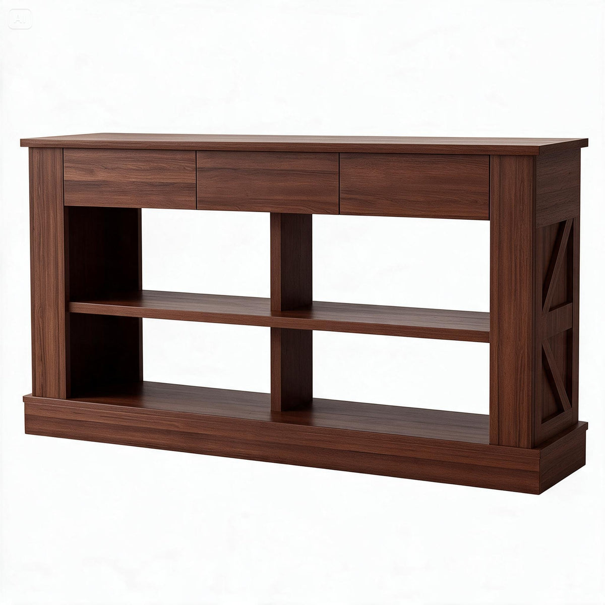 63" Walnut Console Table with 3 Drawers & LED Light