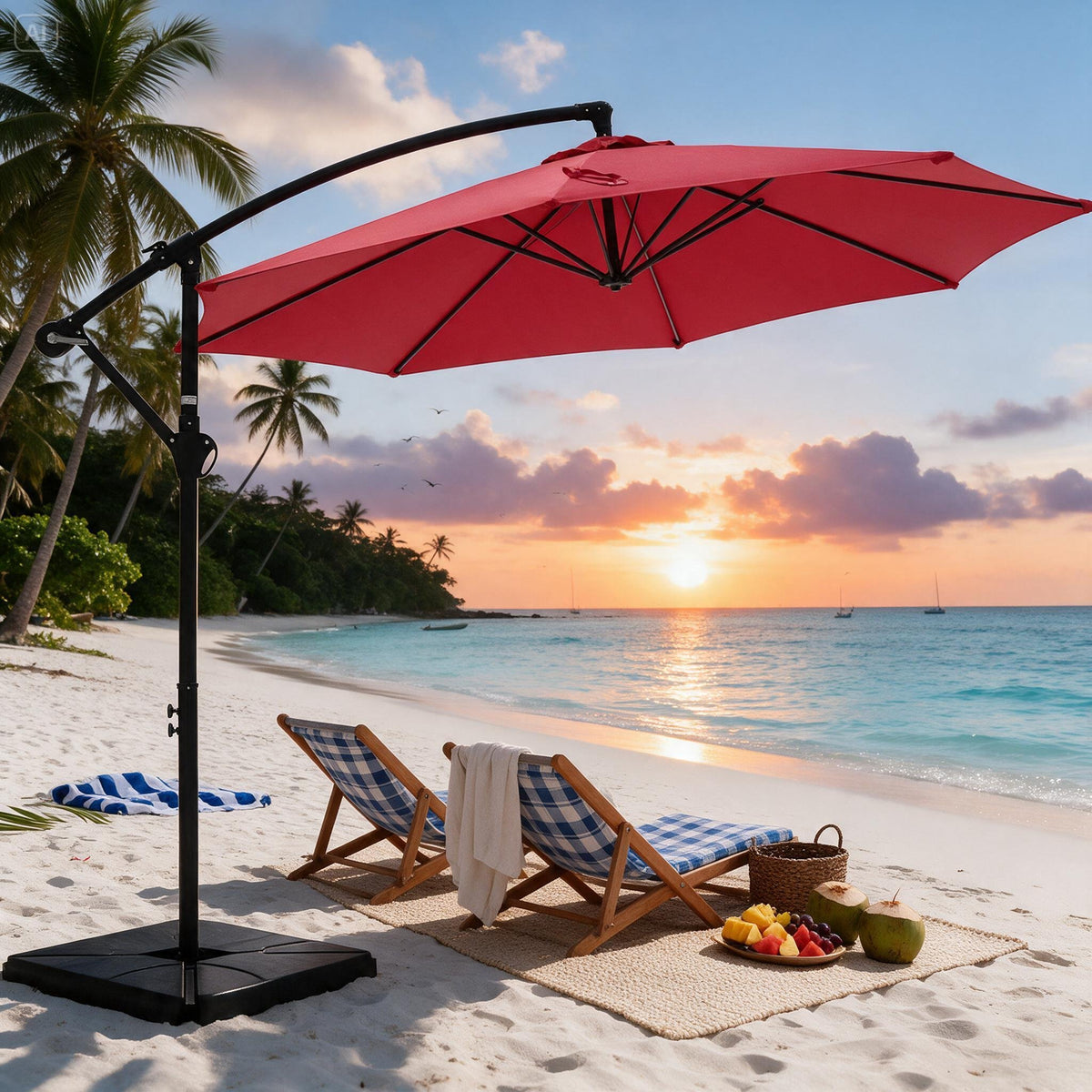 9.8FT Offset Cantilever Patio Umbrella with Base, UPF50+