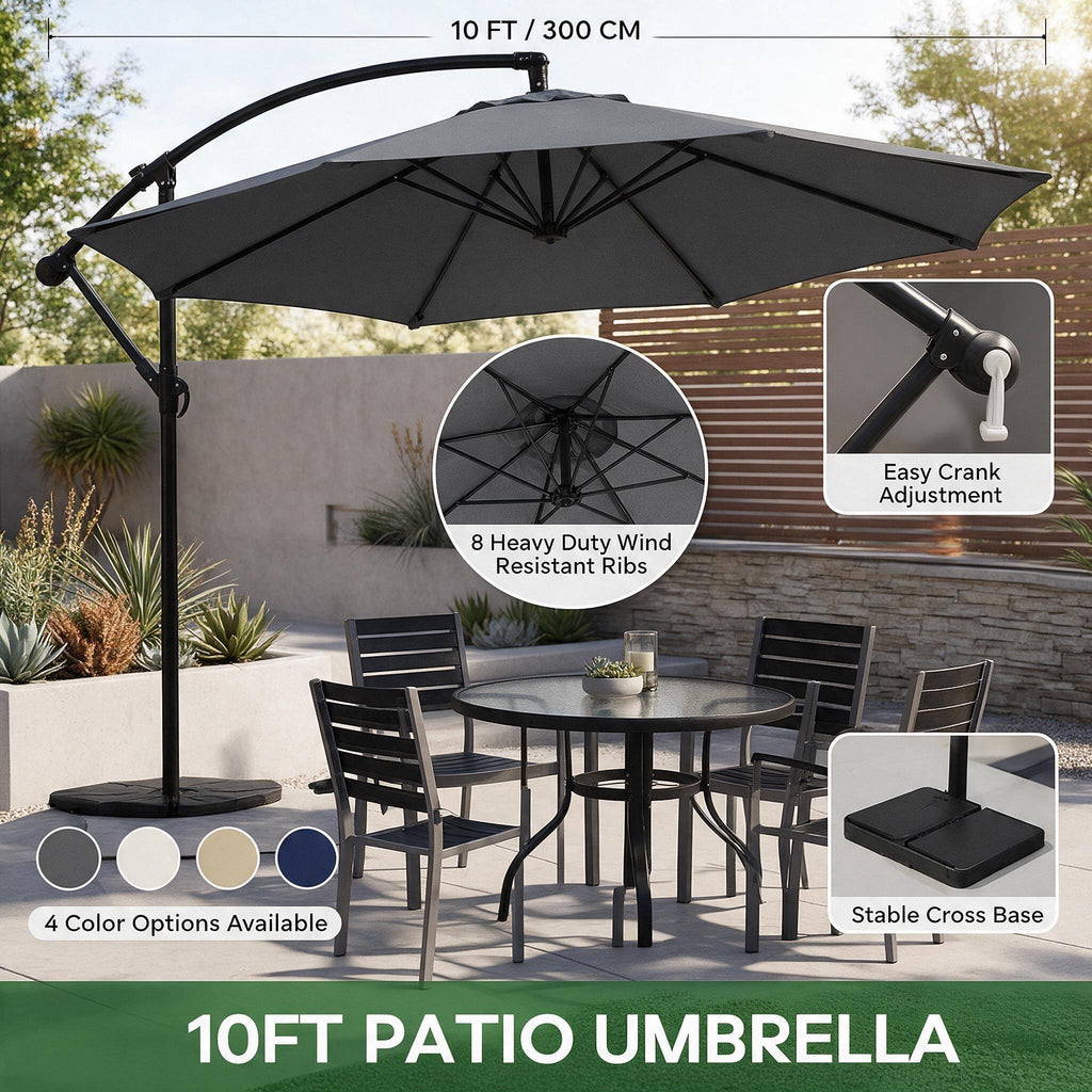 9.8FT Offset Cantilever Patio Umbrella with Base, UPF50+