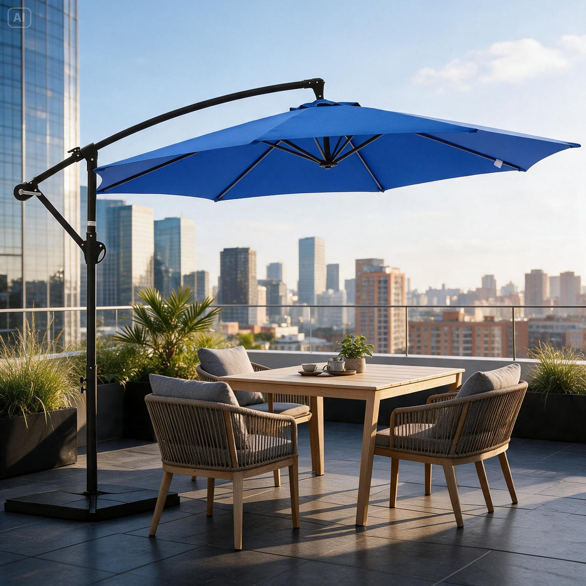 9.8FT Offset Cantilever Patio Umbrella with Base, UPF50+