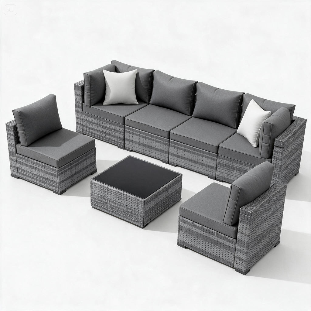 7-Piece Rattan Patio Sofa Set with Coffee Table