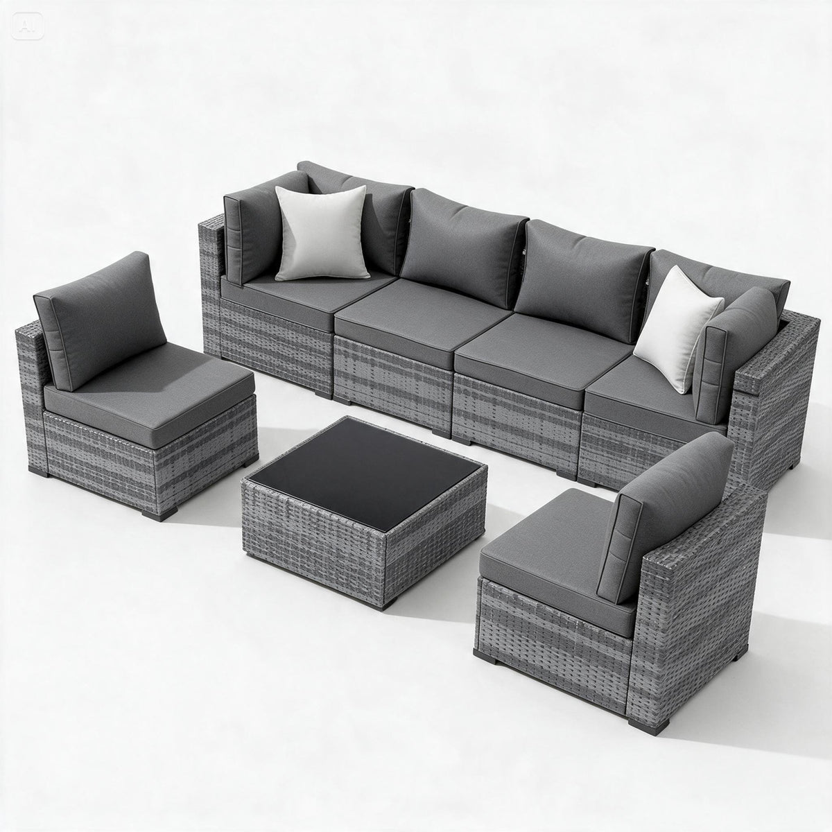 7-Piece Rattan Patio Sofa Set with Coffee Table