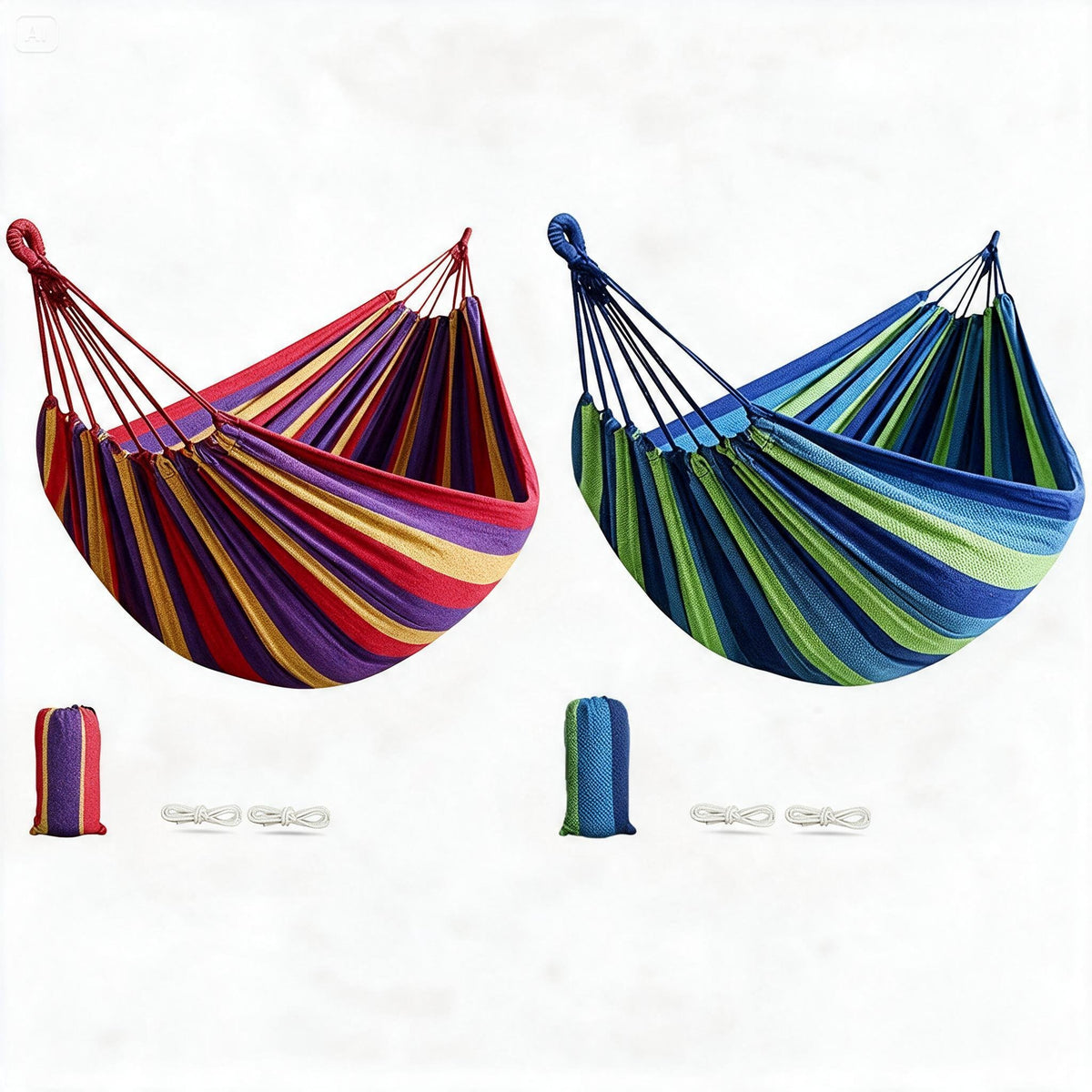 Rainbow Cotton Hammock for 1–2 Persons – Portable with Carry Bag