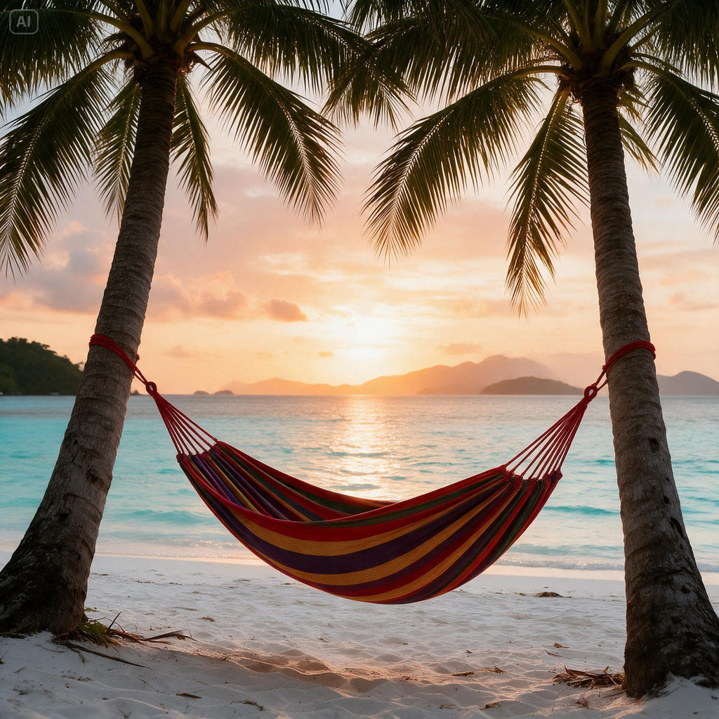 Rainbow Cotton Hammock for 1–2 Persons – Portable with Carry Bag