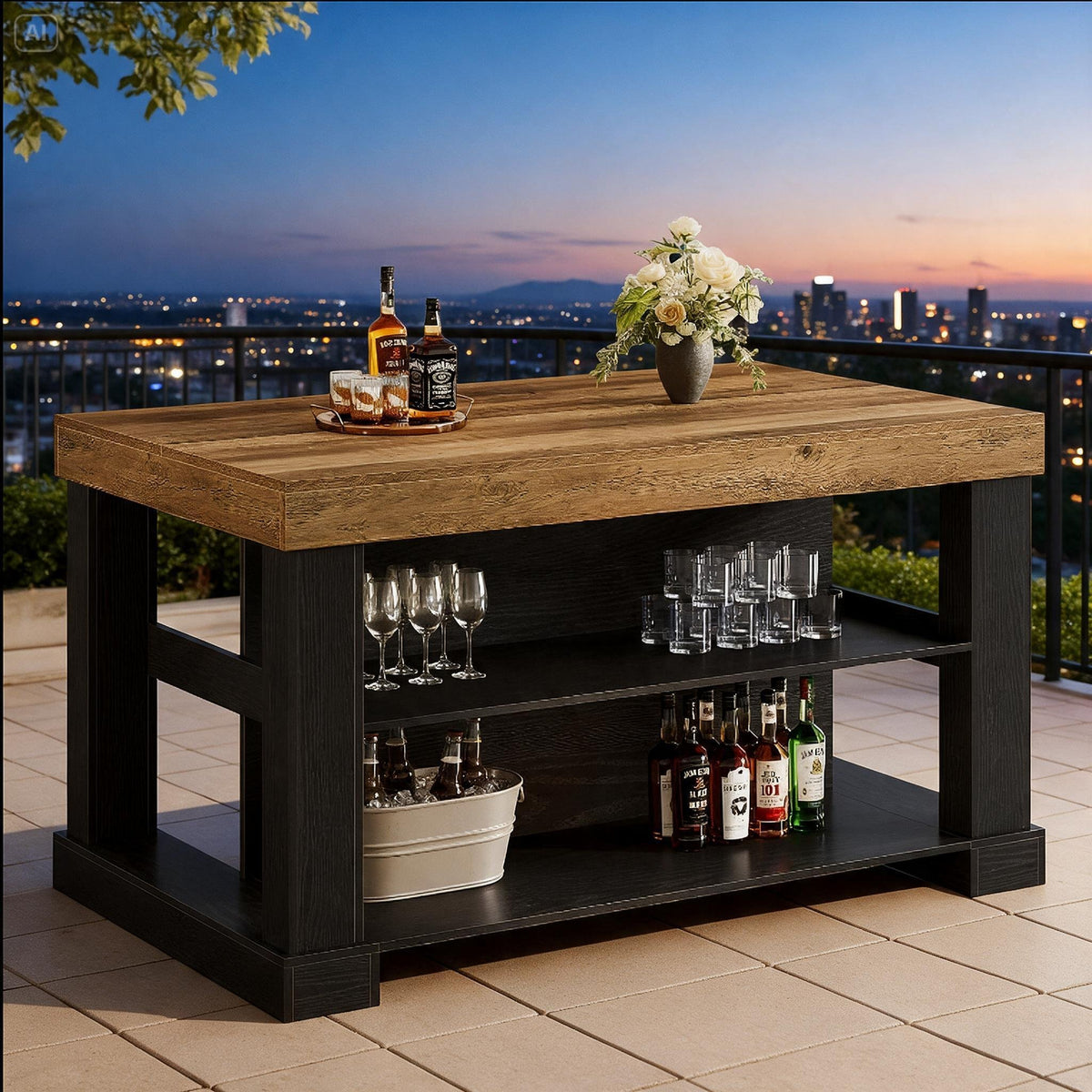 55" Farmhouse Kitchen Island with 3-Tier Storage & Large Countertop